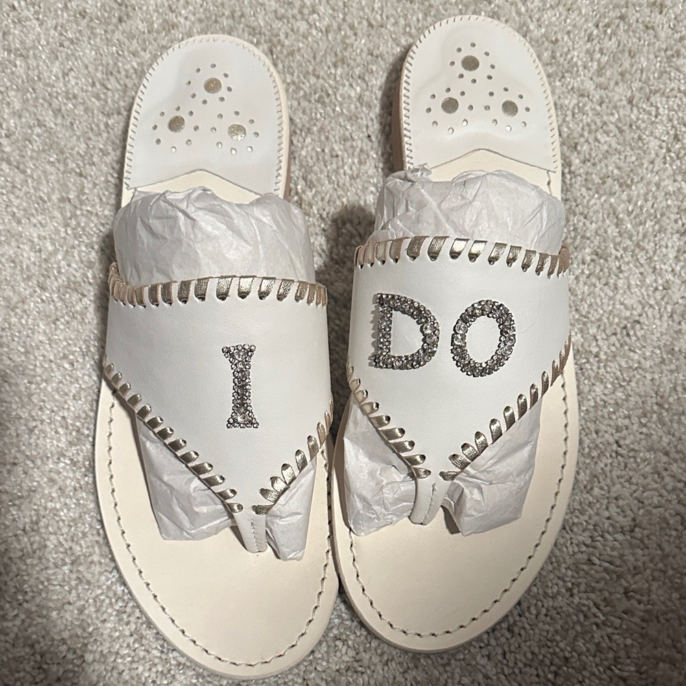 Jacks Embellished "I DO" Leather Flat Sandal Size 8.5. Worn once